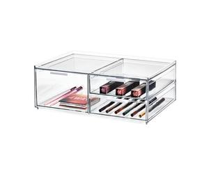 iDesign rangement maquillage, boîte de rangement avec 3 tiroirs collection exclusive Sarah Tanno, petit makeup organizer en plastique pour maquillage et accessoires, transparent