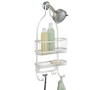 iDesign York Lyra étagère de douche avec 2 paniers et 4 crochets, serviteur de douche en métal sans perçage à suspendre, blanc nacré