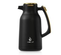 IDEUS Carafe à café isotherme de 2 l, à double paroi sous vide en acier inoxydable, carafe à lait, distributeur de boissons (noir-or, 2 l)