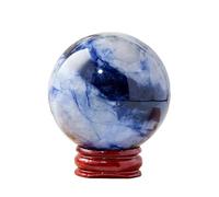 IDGTTLDF Blue and White Porcelain Ball with Display Base,Rare Polished Crystal Stone,Feng Shui Sphere Decoration for Home & Office,4.5~5cm