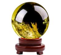 IDGTTLDF Yellow Citrine Crystal Ball with Wooden Base, Gemstone Sphere Divnation Feng Shui Gifts Decorative for Wealth and Success,6cm/2.4in
