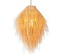 IDHBGJD Boho Style Osier Lustre Panier Lampes Suspendues Grande Cage en Rotin Naturel Suspendu Abat-Jour Moderne Suspendu Art Plafonnier Foyer