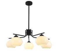 IDHBGJD Éclairage Lustre à 5 lumières du Milieu du siècle, luminaire Suspendu en Forme de Globe Noir, Lustre en Verre givré, Lustre Moderne Semi-encastré, Grand Lustre de Salon Industriel