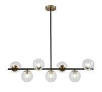 IDHBGJD Éclairage Lustre en Laiton Noir au-Dessus de l'îlot de Cuisine, 7 lumières en Verre Transparent, Suspension pour Salle à Manger, Globe linéaire Moderne, lustres Spoutnik, Lampe d'île de Ferme
