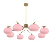 IDHBGJD Éclairage Lustre Spoutnik Vintage en Verre Rose avec 8 lumières, Lustre Semi-encastré en Laiton brossé pour Salon Moderne pour îlot de Cuisine