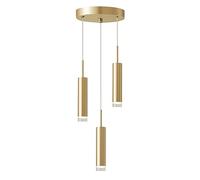 IDHBGJD Lighting Luminaire Suspendu à 3 lumières cylindrique doré pour îlot de Cuisine, en Laiton brossé, en métal, à Long Tube, éclairage Suspendu réglable pour Ferme Industrielle