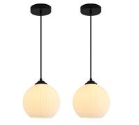 IDHBGJD Lighting Luminaire Suspendu Vintage en Verre nervuré, Globe Noir, luminaire Suspendu Moderne du Milieu du siècle pour îlot de Cuisine, luminaire Suspendu en Verre de Lait (Paquet de 2)