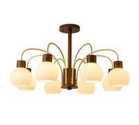 IDHBGJD Plafonnier Spoutnik en Bois Rustique à 8 lumières, luminaire Suspendu en Verre de Lait nervuré, Lustre de Ferme Vintage, Lustre Moderne en Forme de Globe en Or Blanc 35,4" x 18,9" x