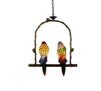 IDHBGJD Tiffany Vitrail Perroquet Lustre 2 Têtes Plafonnier Fait À La Main Style Vintage Décor Lampe Suspendue Luminaire pour Salle À Manger Salon Chambre Restaurant Couloir