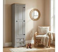 IDIMEX Armoire Tequila Meuble de Rangement avec 7 tablettes derrière 1 Porte battante et 2 tiroirs, en pin Massif lasuré Gris et Brun