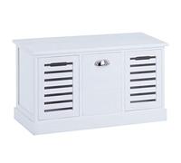 IDIMEX Banc de Rangement TRIENT Meuble Bas Coffre avec 3 caisses de Rangement, en MDF et Bois de Paulownia Finition Blanc, Style Vintage Maison de Campagne