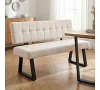 IDIMEX Banc de Salle à Manger KLUPA L 140 cm en Tissu Blanc crème avec Dossier, 3 Places, Structure métal, Assise rembourrée et Confortable Style Moderne