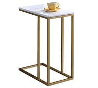 IDIMEX Bout de canapé Debora en métal doré et Plateau rectangulaire en MDF décor Blanc, Table d'appoint Table à café Table Basse de Salon Design Retro Vintage Industriel