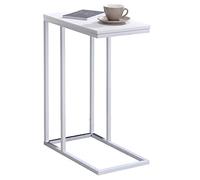 Bout de canapé DEBORA table d'appoint table basse de salon cadre en métal blanc plateau rectangulaire en MDF blanc mat