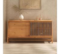 IDIMEX Buffet Adamo L 145 cm en Bois Massif Couleur Chêne avec 1 Porte Coulissante, 2 Tiroirs, Design Chaleureux à Lamelles, avec Étagère Réglable en Hauteur, Meuble Salon avec Rangement Varié