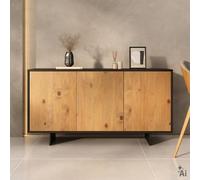 IDIMEX Buffet ARTO 3 Portes, Bois Massif - Noir/Chêne | 137 × 71 × 41 cm (L × H × P), Pin massif, Panneau de bois, étagère réglable, ouverture push-to-open, Salle à manger/Cuisine