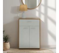 IDIMEX Buffet Calais, Commode Meuble de Rangement avec 1 tiroir et 2 Portes, en mélaminé décor chêne Sonoma et Blanc Mat