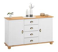 IDIMEX Buffet Colmar Commode bahut vaisselier Meuble Bas Rangement avec 4 tiroirs au Centre et 2 Portes battantes de Chaque côté, en pin Massif lasuré Blanc et Brun