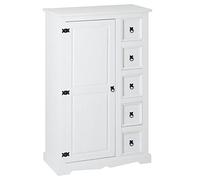 IDIMEX Buffet Salle à Manger apothicaire Tequila L 95 cm en Bois Massif Blanc avec 1 Porte battante et 5 tiroirs spacieux, Style Mexicain, Meuble de Rangement, Structure Robuste et Finition élégante