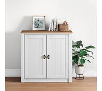 Buffet salle à manger BOLTON en bois massif L 91 cm avec 2 grandes portes battantes , blanc et brun