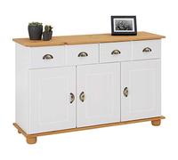Buffet salle à manger COLMAR en bois massif L116 cm avec 3 portes battantes et 2 tiroirs spacieux, blanc et brun