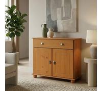 IDIMEX Buffet Salle à Manger Colmar L 90 cm en Bois Massif Finition laquée 1 tiroir 2 Portes Meuble Rangement avec poignées coquilles en métal bahut vaisselier Commode 90 x 97 x 39 cm
