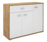 IDIMEX Buffet Salle à Manger CORLAINE L 88 cm Coloris chêne Sauvage et Blanc avec 1 tiroir et 3 Portes, bahut Bas, Meuble de Rangement Style Moderne, 88 x 70 x 30 cm