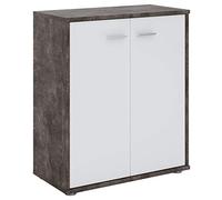 IDIMEX Buffet Salle à Manger FIRMIN L 60 cm Coloris béton foncé et Blanc avec 2 Portes, bahut Bas, Meuble de Rangement Style Moderne, Commode vaisselier 60 x 70 x 30 cm