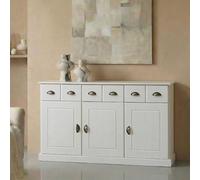 Buffet salle à manger Paris en bois massif L 133 cm avec 3 portes battantes et 3 tiroirs spacieux, coloris blanc