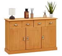 IDIMEX Buffet Salle à Manger Paris en Bois Massif L116 cm avec 3 Portes battantes et 2 tiroirs spacieux, poignées Coquille, Meuble de Rangement Pratique, Structure Robuste et Finition élégante, Brun