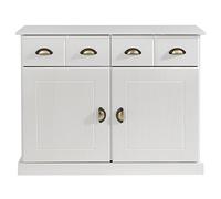 Buffet salle à manger PARIS L 91 cm en bois massif blanc 2 tiroirs 2 portes meuble rangement avec poignées coquilles