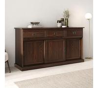 IDIMEX Buffet Salle à Manger Savona L 160 cm en Bois Massif Coloris Noyer 3 Portes coulissantes et tiroirs Meuble Rangement avec poignées en métal bahut vaisselier Commode 110 x 84 x 46 cm