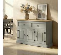 IDIMEX Buffet Salle à Manger Tequila L 133 cm en Bois Massif Gris avec 3 Portes et 2 tiroirs Meuble de Rangement Bas Style Mexicain et Campagne bahut vaisselier Commode Pratique 133 x 85 x 44 cm