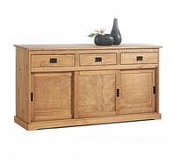 IDIMEX Buffet Savona bahut vaisselier Commode avec 3 tiroirs et 3 Portes coulissantes, en pin Massif lasuré Brun
