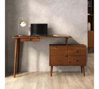 IDIMEX Bureau ANGOLO avec Rangement, Bois Massif - Finition Châtaignier | 155 × 75 × 54 cm (L × H × P), Pin massif, 3 tiroirs, 1 porte, caisson réversible, pratique pour télétravail