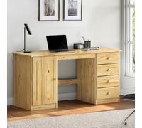 Idimex Bureau Manager multi rangements en pin massif vernis naturel 4 tiroirs 1 porte