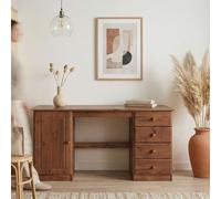 IDIMEX Bureau avec Rangement Manager L 145 cm en Bois Massif, Coloris Brun foncé, Bureau avec 4 tiroirs et 1 Porte battante, Un Large Plateau, Style Classique