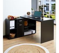 IDIMEX Bureau d'angle Carmen avec Meuble de Rangement intégré 4 étagères 1 Porte et 1 tiroir, décor Noir Mat