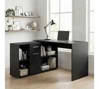 IDIMEX Bureau d'angle Carmen Table avec Meuble de Rangement intégré avec 4 étagères 1 Porte et 1 tiroir, décor béton foncé