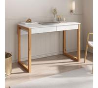 Idimex Bureau en bois NOAH – 2 tiroirs, design scandinave en pin massif, blanc et chêne