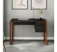 Bureau en Bois Belinda L 119 cm 2 Tiroirs Coloris Noir et Châtaignier Table de Travail Bureau Droit Compact