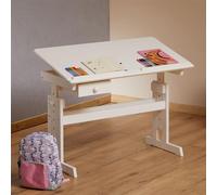 IDIMEX Bureau Enfant écolier Junior Flexi Table à Dessin réglable en Hauteur et pupitre inclinable avec 1 tiroir, Bureau évolutif en pin Massif lasuré Blanc