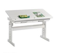 IDIMEX Bureau Enfant écolier Junior Olivia Table à Dessin réglable en Hauteur et pupitre inclinable avec 2 tiroirs, Bureau évolutif en pin Massif lasuré Blanc