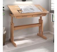 IDIMEX Bureau Enfant écolier Junior Olivia Table à Dessin réglable en Hauteur et pupitre inclinable avec 2 tiroirs, Bureau évolutif en pin Massif lasuré Couleur hêtre