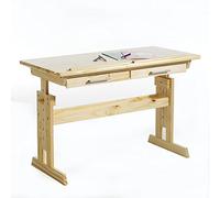 IDIMEX Bureau Enfant écolier Junior Olivia Table à Dessin réglable en Hauteur et pupitre inclinable avec 2 tiroirs, Bureau évolutif en pin Massif Vernis Naturel