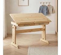 IDIMEX Bureau Enfant écolier Junior Olivia Table à Dessin réglable en Hauteur et pupitre inclinable avec 2 tiroirs en pin Massif Vernis Naturel