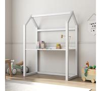 IDIMEX Bureau Enfant évolutif Tina H 130 cm en Bois Massif Blanc en Forme de Maison de Type Montessori, avec Plateau réglable en Hauteur, Bureau ludique pour Fille ou garçon