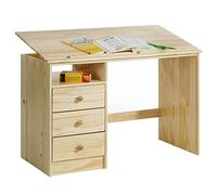 IDIMEX Bureau Enfant Kevin Bureau avec Rangement 3 tiroirs et 1 casier, Style Classique, en pin Massif Vernis Naturel