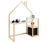 Bureau enfant NIVIA en forme de maison en pin massif, bureau chambre enfant bois, en pin massif coloris blanc/naturel