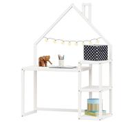 Bureau enfant NIVIA en forme de maison en pin massif, bureau chambre enfant bois, en pin massif blanc Blanc G